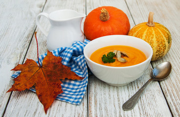 Pumpkin soup with fresh pumpkins