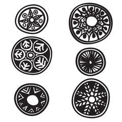 Set of decorative round elements on white background