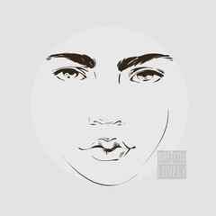 Beautiful woman face, hand drawn line vector illustration.