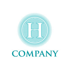 Elegant vector monogram initial letter H with sun and waves