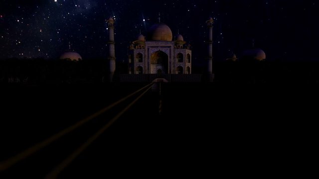 Taj Mahal at night, starry sky timelapse