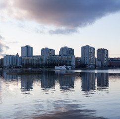 Merihaka residential area at dusk, Helsinki, Finland