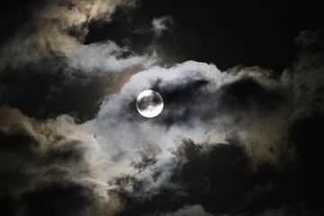 Foto auf Acrylglas Vollmond des Jägers mit Wolken, unheimlicher oder gruseliger Vollmond für Halloween oder Herbst © Tamara  Harding