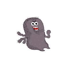 Cartoon virus character isolated vector illustration on white background. Cute fly germ virus infection vector character. Funny micro bacteria character. Microbe, Pathogen.