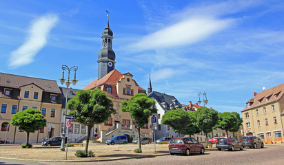Waldenburg: Marktplatz mit Rathaus (Sachsen)