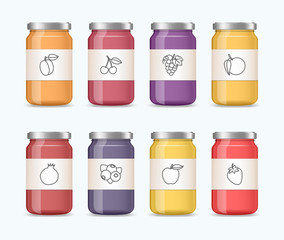 Realistic jar of jam, juice. Vector mockup