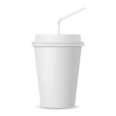 Realistic paper cup with straw mockup