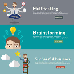 Businessman with multitasking and multi skill, reaching to goal and success, brainstorming idea concept, web banners