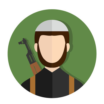 Terrorist, extremist with Kalashnikov rifle
