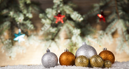 Christmas balls on shiny background