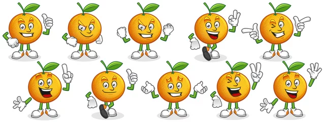 Fotobehang Vector set of Orange mascot. Oranges characters. © EdNal