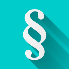 Law icon with a long shadow on turquoise background