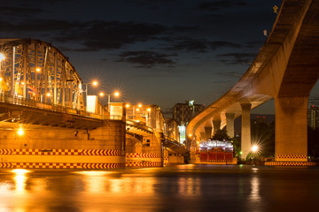 Fototapeta na wymiar Sunset. Krung Thep Bridge and Rama III Bridge late afternoon, Bangkok, Thailand.