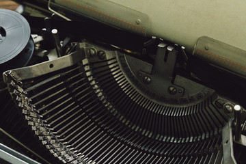 Vintage writing machine. Close up view of prints.
