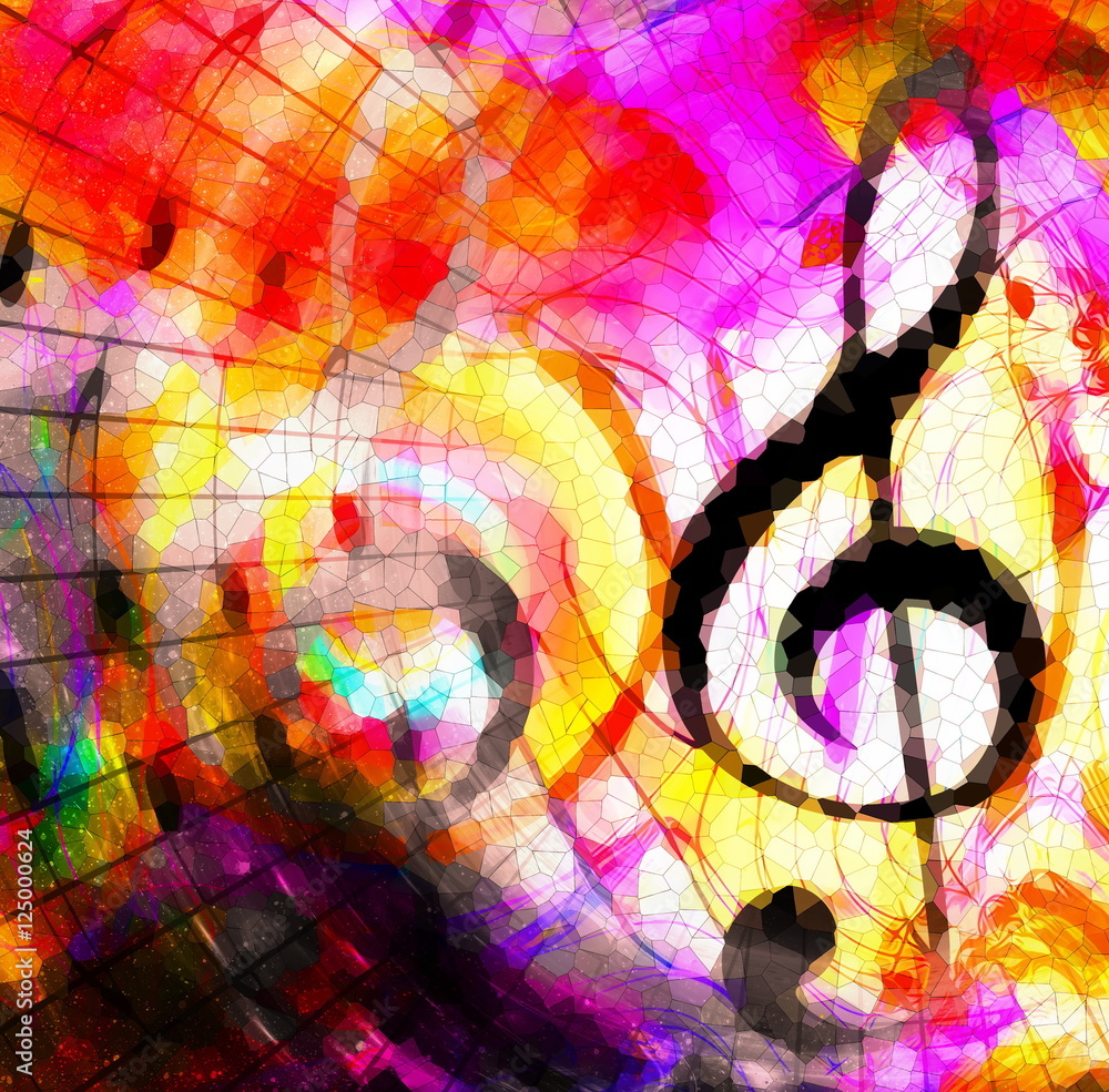 Poster abstract music theme background with music note and clef, modern design. mosaic effect.