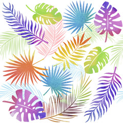 Fototapeta na wymiar watercolor tropical leaves seamless pattern