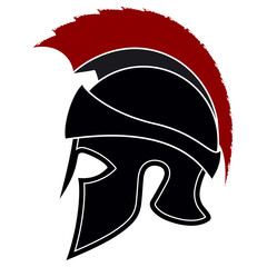 Silhouette Greek Helmet with a Red Crest on a White Background