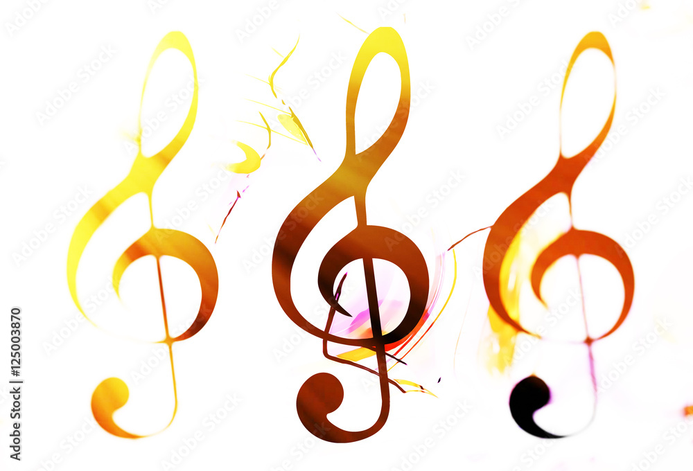Poster abstract music theme background with clef, modern design. clef in sun light and blur effect.