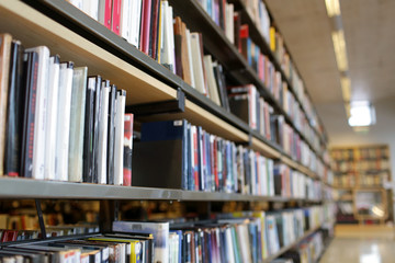bookshelves with books at school library