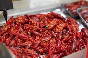 boiled red crayfish at street market