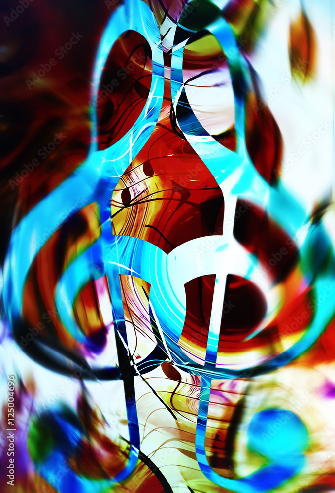 Poster abstract set of music clefs and lines with notes, music theme graphic collage.