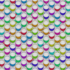 A Large Isometric Array of Pastel Colored Ceramic Coffee Cups