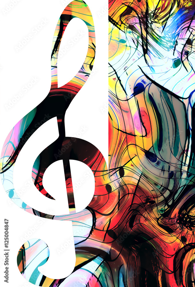 Poster abstract set of music clefs and lines with notes, music theme graphic collage.