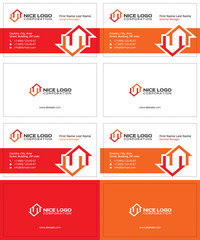two houses red and orange colors, real estate modern business cards