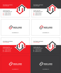 two houses red and gray colors, real estate modern business cards