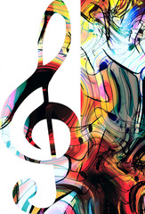 abstract set of music clefs and lines with notes, music theme graphic collage.
