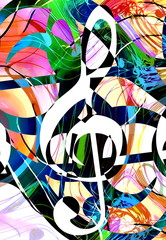 abstract music theme background with clef, modern design.
