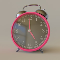 Retro Pink Alarm Clock in a Simple White Studio Environment