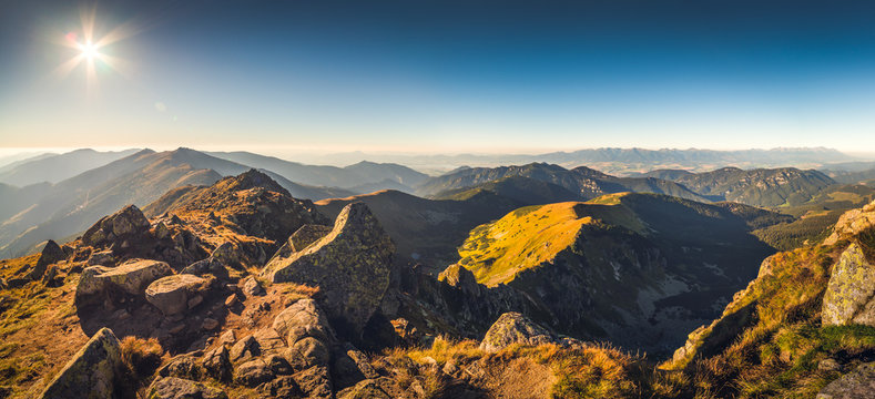Mountain Landscape in the Evening. View from Mount Dumbier in Low Tatras National Park, Slovakia.