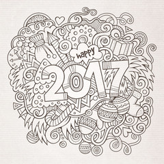 Cartoon cute doodles hand drawn 2017 year illustration