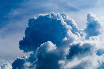 Blue sky with some white puffy clouds.