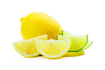 Fresh lime and lemon isolated on white background