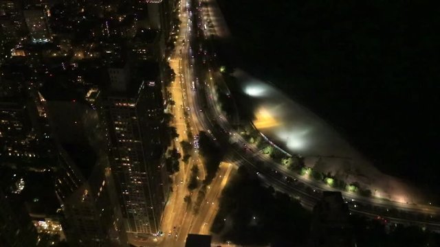 An Aerial of the Chicago Lakeshore at night