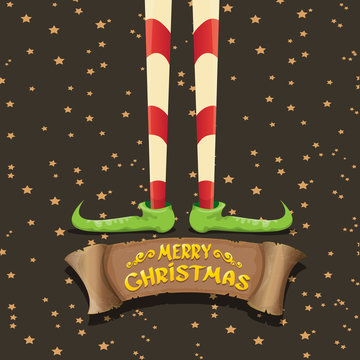 merry christmas card with cartoon elfs legs