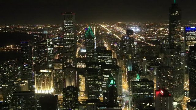 An Aerial of the Chicago skyline after dark