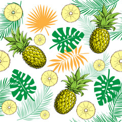 tropical leaves and pineapple seamless pattern