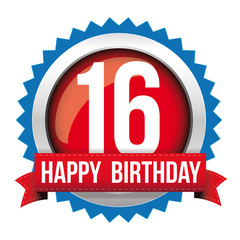 Sixteen years happy birthday badge ribbon