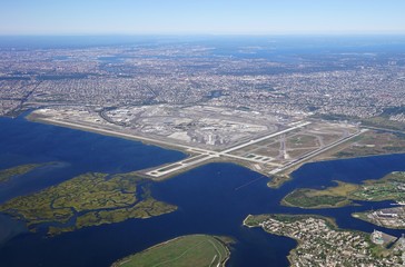 Aerial view of the John F. Kennedy International Airport (JFK) in Queens, New York