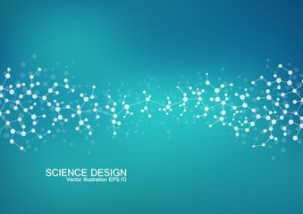 Obraz premium Structure molecule of DNA and neurons. Structural atom. Chemical compounds. Medicine, science, technology concept. Geometric abstract background. Vector illustration for your design.