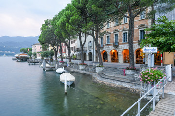 Sunset at the village of Morcote on lake Lugano