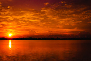 View of sun rise at near lake.