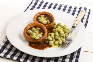 yorkshire pudding with gravy and mushy pea
