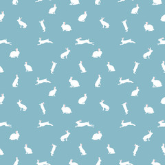 cute rabbit illustration, seamless pattern on blue background
