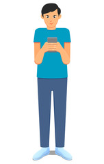 Man using a tablet or smartphone vector image