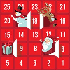 
Christmas Advent Calendar with Santa Claus, reindeer, snowman and gift. EPS 10 vector. - 125014683