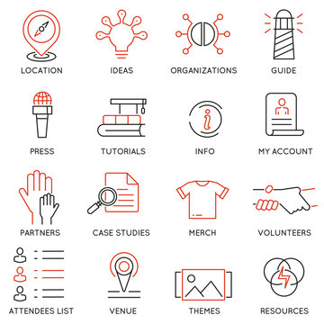 Vector set of 16 icons related to business management, marketing, maintain and service. Mono line pictograms and infographics design elements for app and web design navigation - part 3
